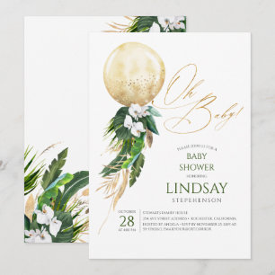 Invitation Orchidées Blanches Palm Feuille Gold Balloon Oh Ba