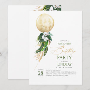 Invitation Orchidées blanches Palm Feuille or Balloon Anniver