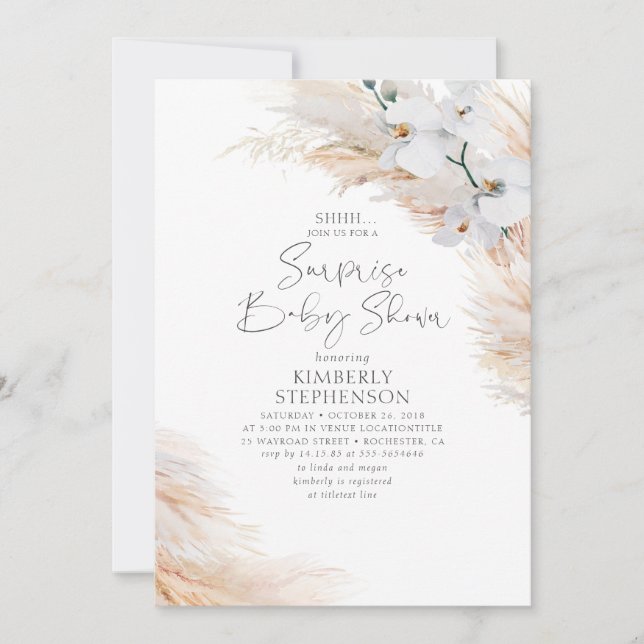 Invitation Orchidées blanches Pampas Grass Surprise Baby show (Devant)