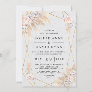 Invitation Orchidées blanches Rose Pampas Mariage d'or en lai