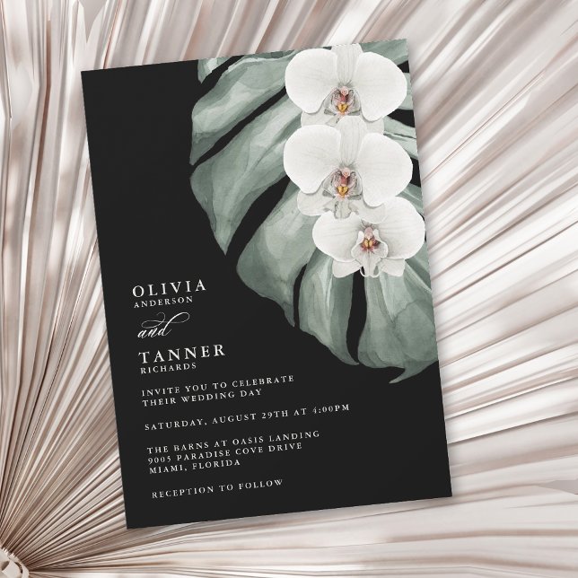 Invitation Orchidées blanches sur Monstera Mariage tropical n (Available in printed and paperless digital download!)