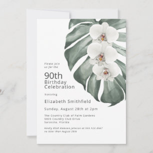 Invitation Orchidées blanches sur Monstera Tropical 90e anniv