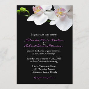 Invitation Orchidées roses blanches sur Mariage noir/n'import