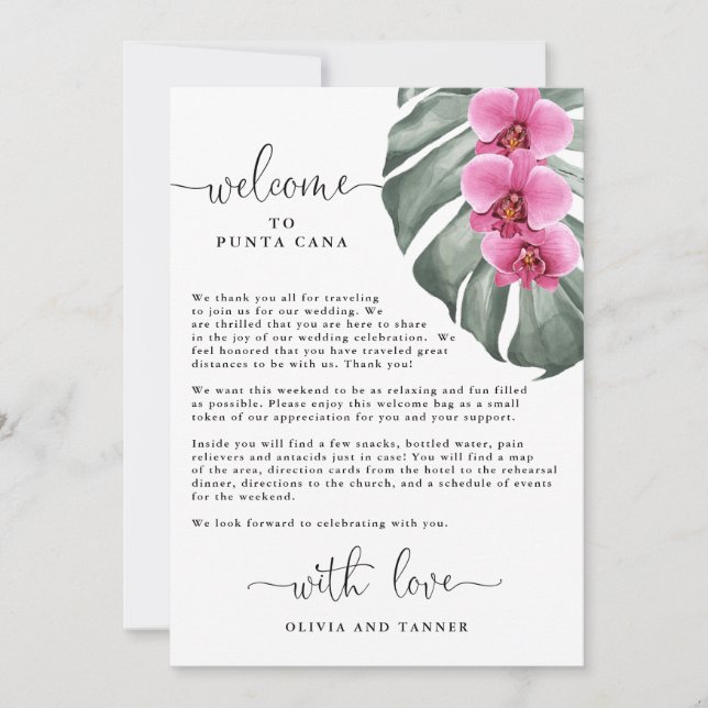 Invitation Orchidées roses chaudes et Monstera Accueil tropic (Devant)