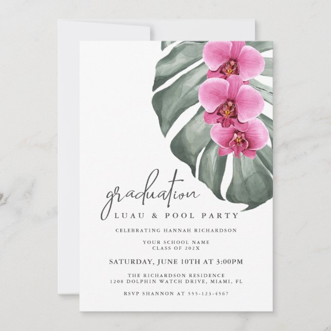Invitation Orchidées roses chaudes Tropical Graduical Pool Pa (Devant)
