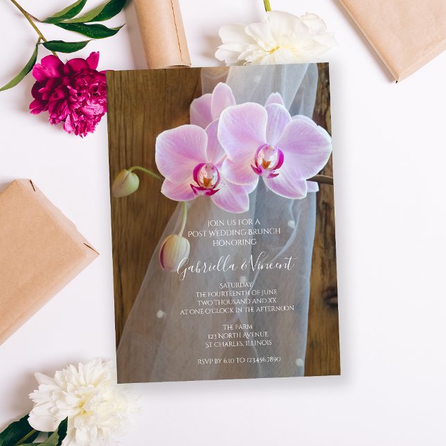 Invitation Orchidées rustiques Pays Grange Poste Mariage Brun (Créateur téléchargé)