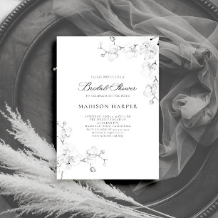 Invitation Orchidées simples noir blanc Fête des mariées élég