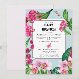 Invitation Orchidées Tropicales   Fête de Bébé Florale Rose