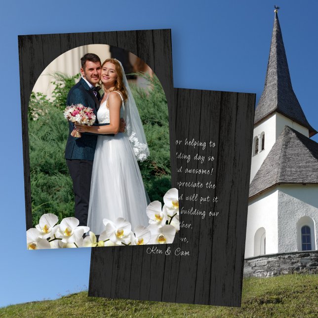 Invitation Orchids Black Wood Wedding Thank You Cards (Créateur téléchargé)