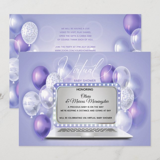 Invitation Ordinateur portable Amethyst Baby shower virtuel n (Devant / Derrière)