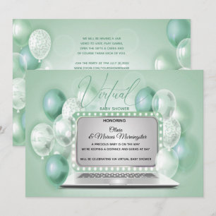 Invitation Ordinateur portable vert Baby shower virtuel neutr