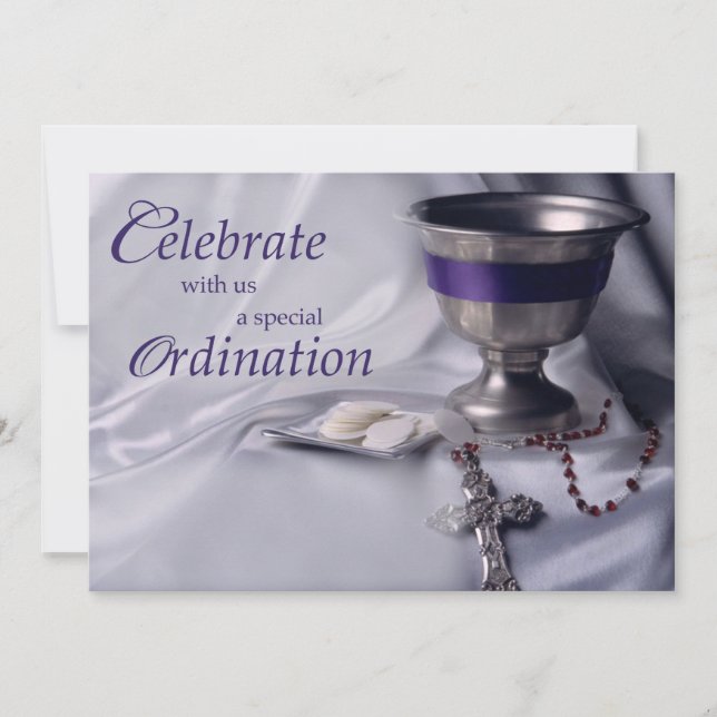 Invitation Ordination d'invitation Chalice, Hôte, Rosaire (Devant)