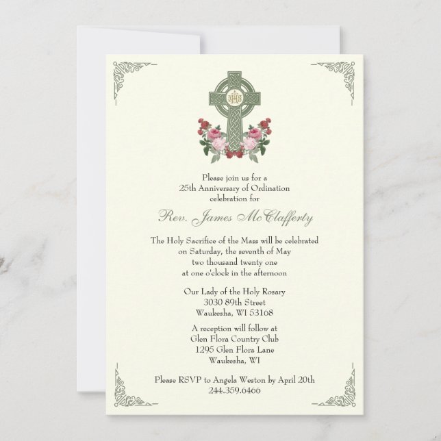Invitation Ordination du prêtre Anniversaire Croix celtique R (Devant)