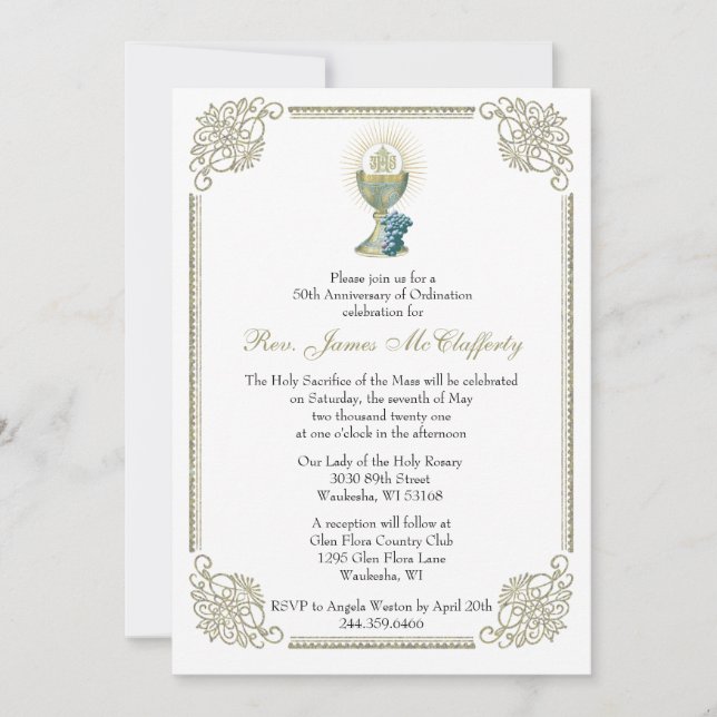 Invitation Ordination du prêtre catholique Anniversaire de l' (Devant)