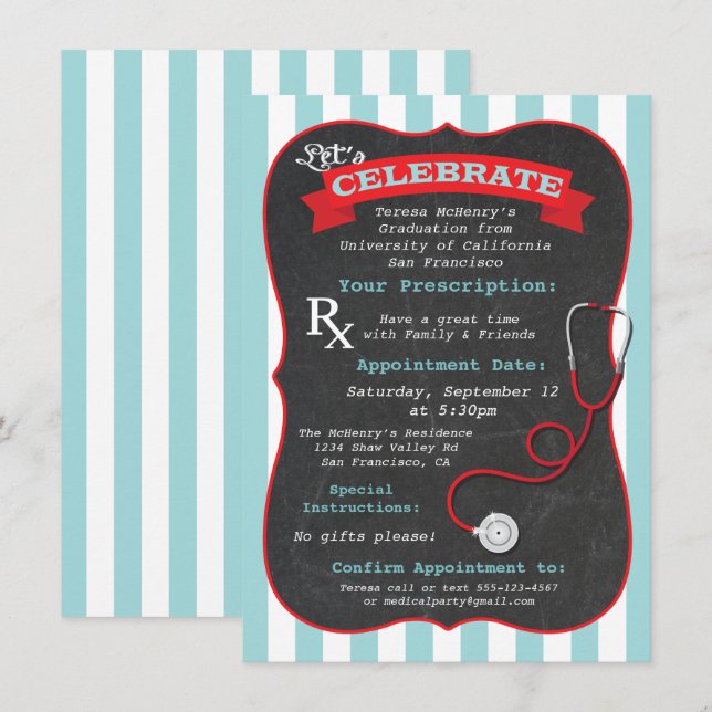 Invitation Ordonnance d'obtention du diplôme de l'école Médic (Devant / Derrière)
