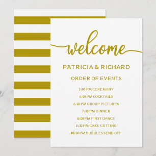 Invitation Ordre des événements de mariage Calendrier doré