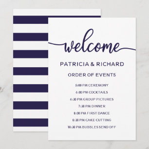 Invitation Ordre des événements de mariage chic bleu marine