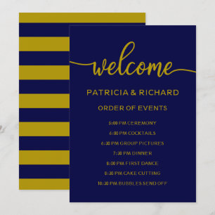 Invitation Ordre mariage des événements Gold Navy Blue Schedu