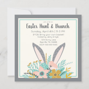 Invitation Oreilles de lapin dans les fleurs de printemps