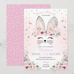 Invitation Oreilles de lapin rose Couronne de Pâques Annivers