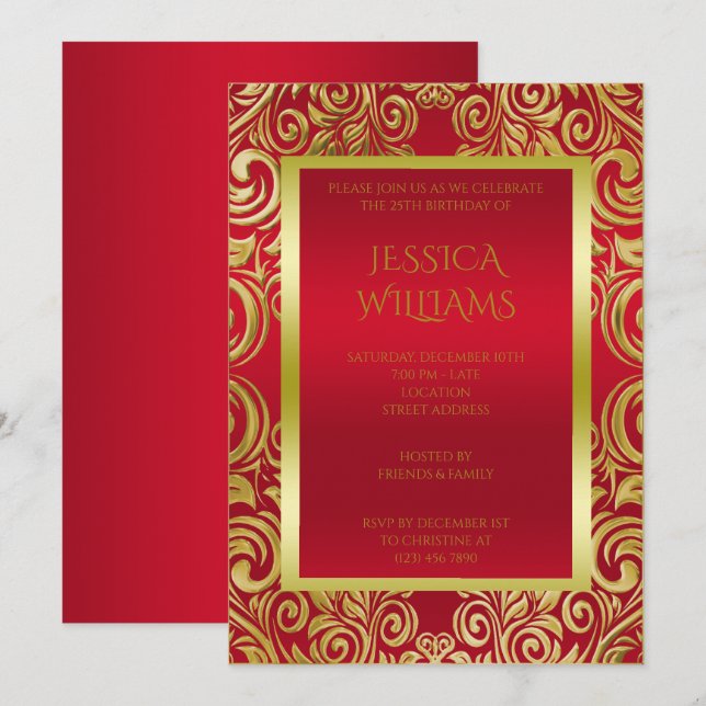 Invitation Orfèvres or décorés & Ruby Red Anniversaire (Devant / Derrière)