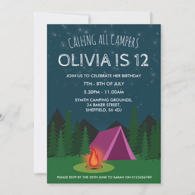 Invitation orientée campante de fête (Devant)