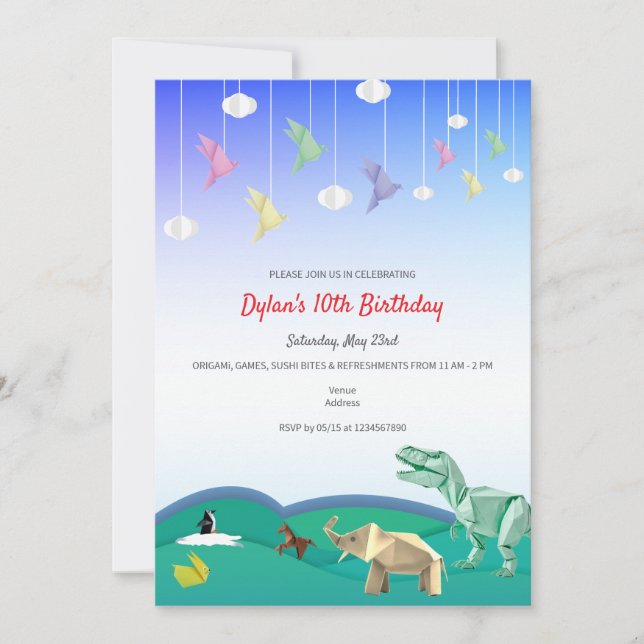 Invitation Origami Animal Cranes Blanc N'importe quel âge Ann (Devant)