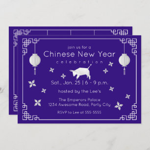 Invitation Origami chinois Ox, violet