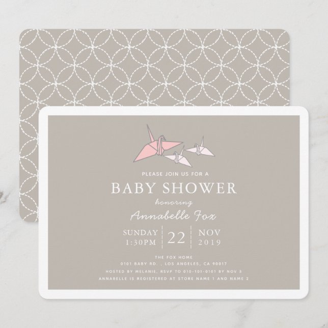 Invitation Origami Papier Grues jumelles Baby shower Invitati (Devant / Derrière)