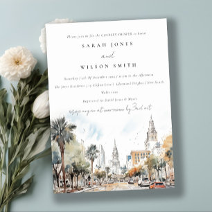 Invitation Orlando Florida Skyline Aquarelle Couples Douche