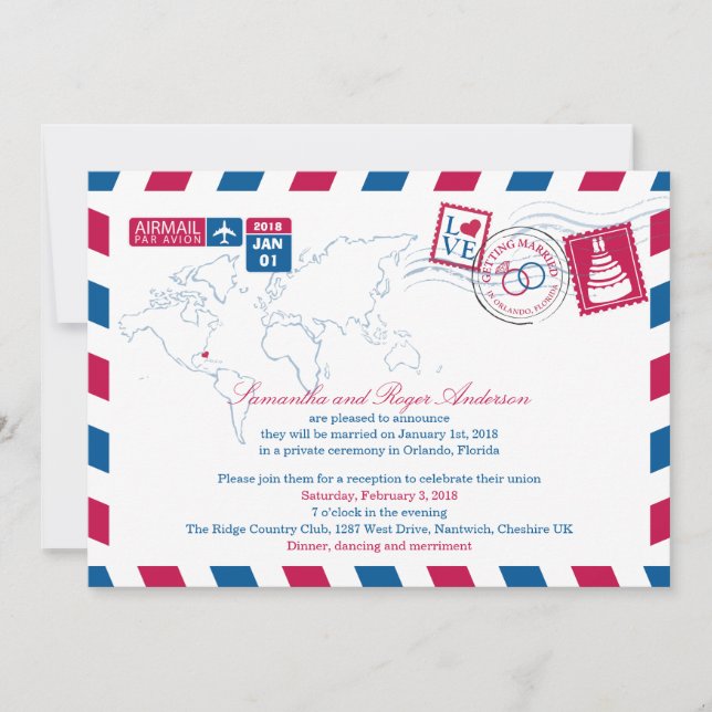 Invitation Orlando Floride Réception de mariage par avion pos (Devant)