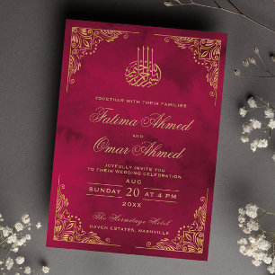 Invitation Ornat Gold Frame rouge musulman musulman Mariage
