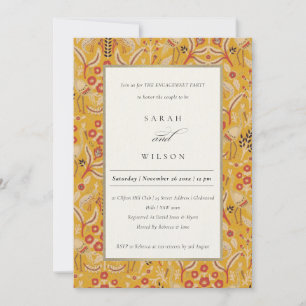 Invitation Ornat Jaune Floral Fiançailles Peacock