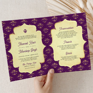 Invitation Ornat Royal Purple Or Anand Karaj Sikh Mariage