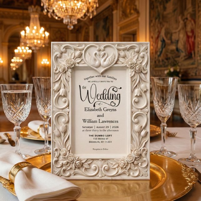 Invitation Ornate Baroque Swan Heart Acanthus Frame Wedding (Créateur téléchargé)