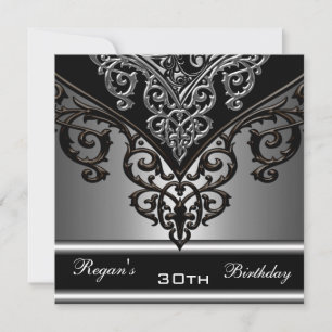 Invitation Ornate Black Grey Silver 30e anniversaire élégant