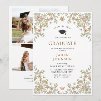 Invitation Ornate Floral Grace Boho 4 Photo Graduation Party