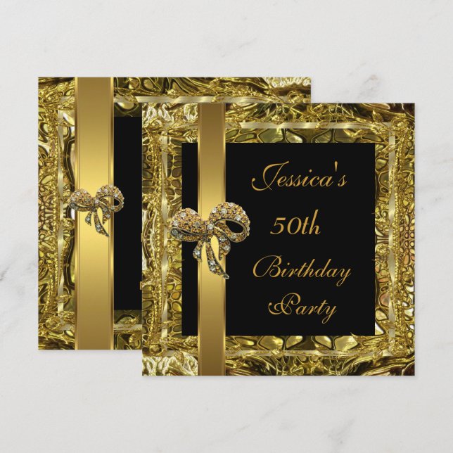 Invitation Ornate Gold Black 50e anniversaire Elégant Invitat (Devant / Derrière)