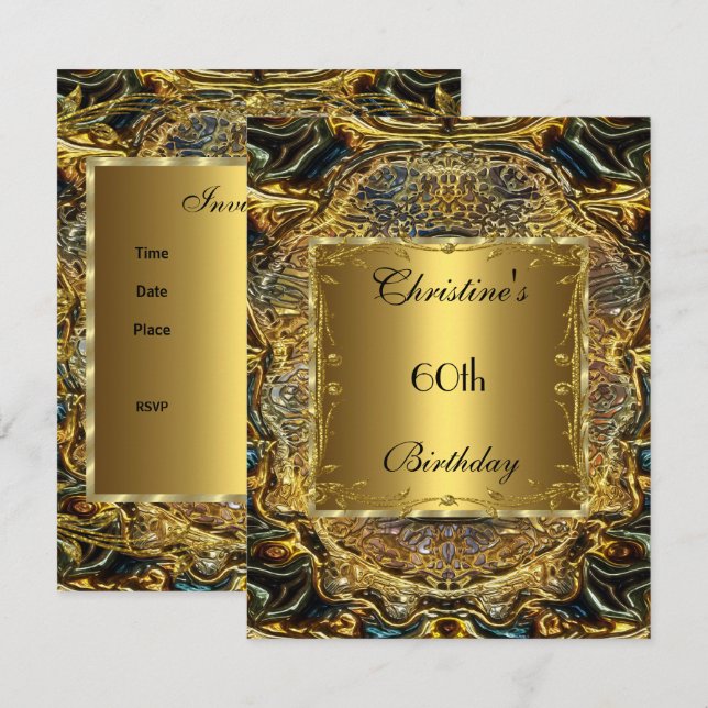 Invitation Ornate Gold Black 60e anniversaire Elégant Invitat (Devant / Derrière)