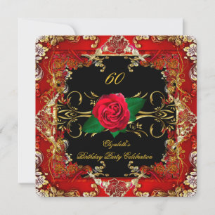Invitation Ornate Gold Black Red Roses 60e Anniversaire fête