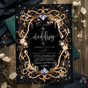 Invitation Ornate Gold et Diamonds Mariage noir