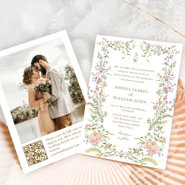 Invitation Ornate Grace Pastel Blush Floral Mariage Photo (Créateur téléchargé)