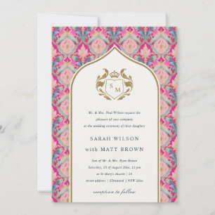 Invitation Ornate Hot Pink Gold Classy Floral Laurel Mariage