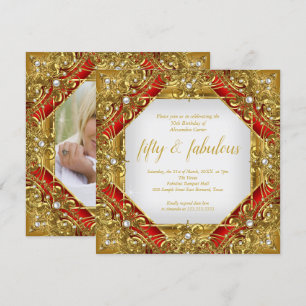 Invitation Ornate Red Fabulous 50ème Photo Gold sur Gold Part
