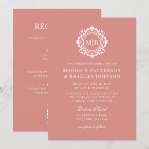 Invitation Orné Floral Monogramme Mariage Élégant Rose Or
