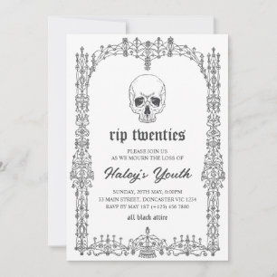 Invitation Orné Noir Blanc RIP Twenties 20s 30e Anniversaire