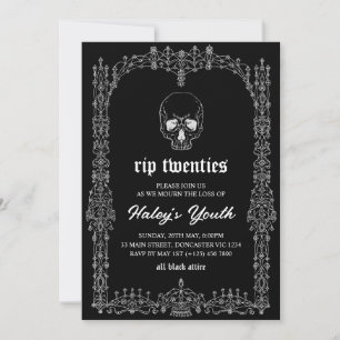 Invitation Orné Noir Blanc RIP Twenties 20s 30e Anniversaire