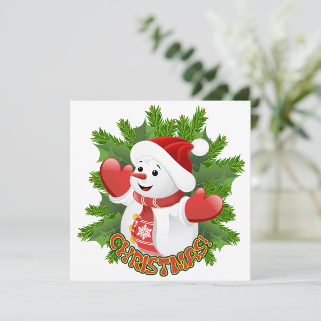 Invitation Ornement de bonhomme de neige bébé avec flocons de (Debout devant)