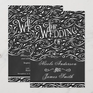 Invitation Ornement de mariage vintage craie noir et blanc