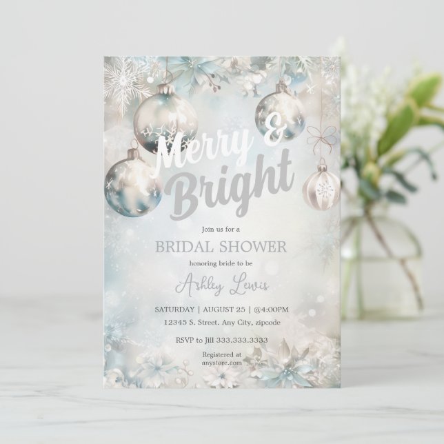 Invitation Ornement de Noël Argent ornement douche nuptiale (Debout devant)